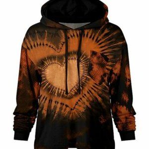 Lily by Firmiana Black & Rust Tie-Dye Heart Chest-Pocket Hoodie Size 2XL